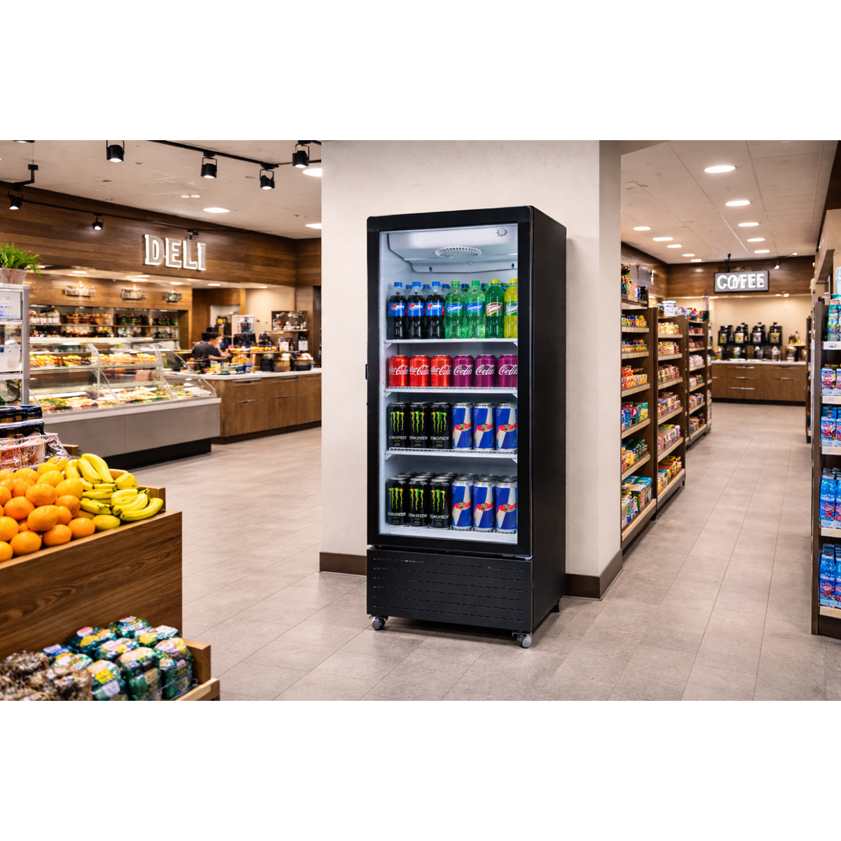 Commercial Upright Display Refrigerator 217 Litres Single Glass Door 3 Shelves Ventilated Cooling 615x580x1633mm - KOBE304