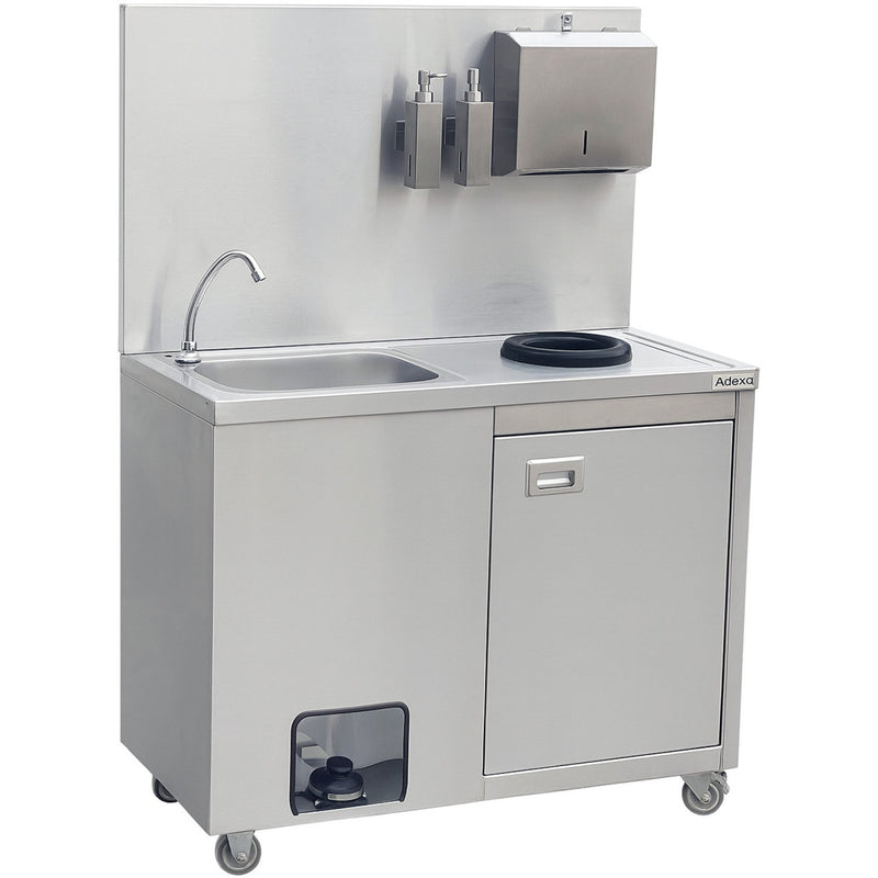 Mobile Stainless Steel Hygiene Station with Pedal Faucet & Waste Bin 1000x500x1350mm - YLSYT105