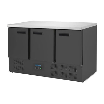 Polar G-Series Triple Door Counter Fridge Black 368Ltr - PG023