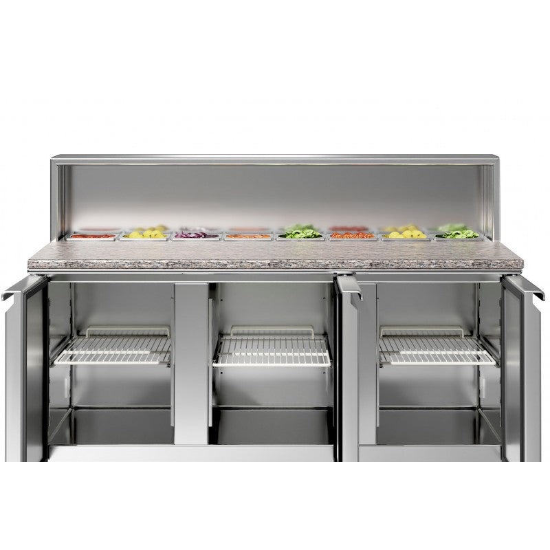 Stalwart DA-PZ33 Pizza Prep Fridge 3 Doors | 8 x GN1/6 Saladette Counter 700mm