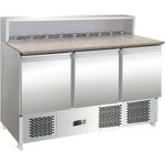 Pizza Prep Table 3 doors Stainless steel Pizza top 8xGN1/6 Depth 700mm - THPS903