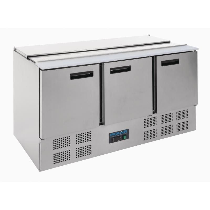 Polar G607 3 Door Refrigerated Saladette Counter 368Ltr | Commercial Prep Fridge