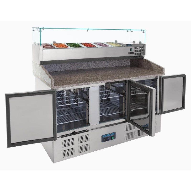Polar CN267 Refrigerated Pizza and Salad Prep Counter 368Ltr | Marble Top 3 Door