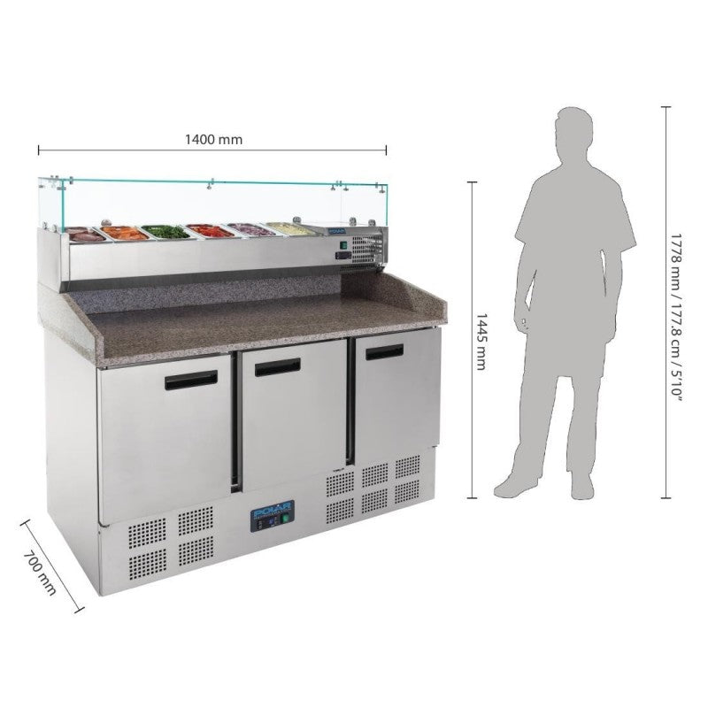 Polar CN267 Refrigerated Pizza and Salad Prep Counter 368Ltr | Marble Top 3 Door