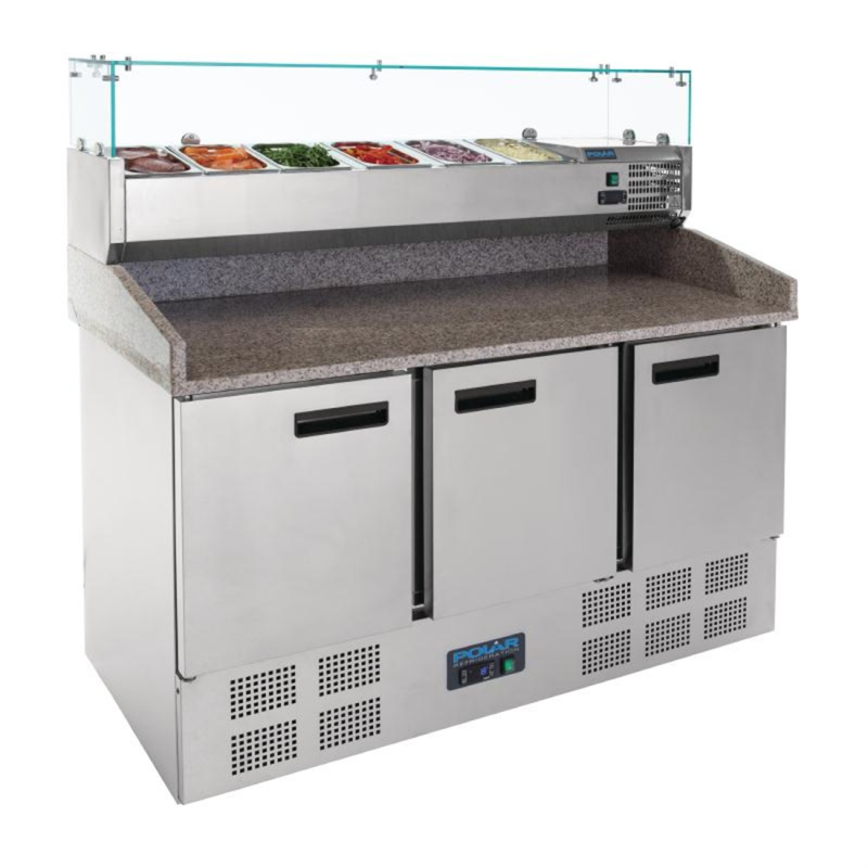 Polar CN267 Refrigerated Pizza and Salad Prep Counter 368Ltr | Marble Top 3 Door