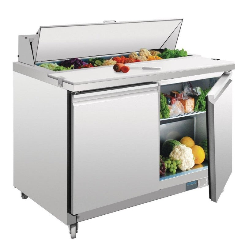 Polar GD882 2 Door Preparation Counter 405Ltr | U-Series Pizza Saladette Prep Fridge