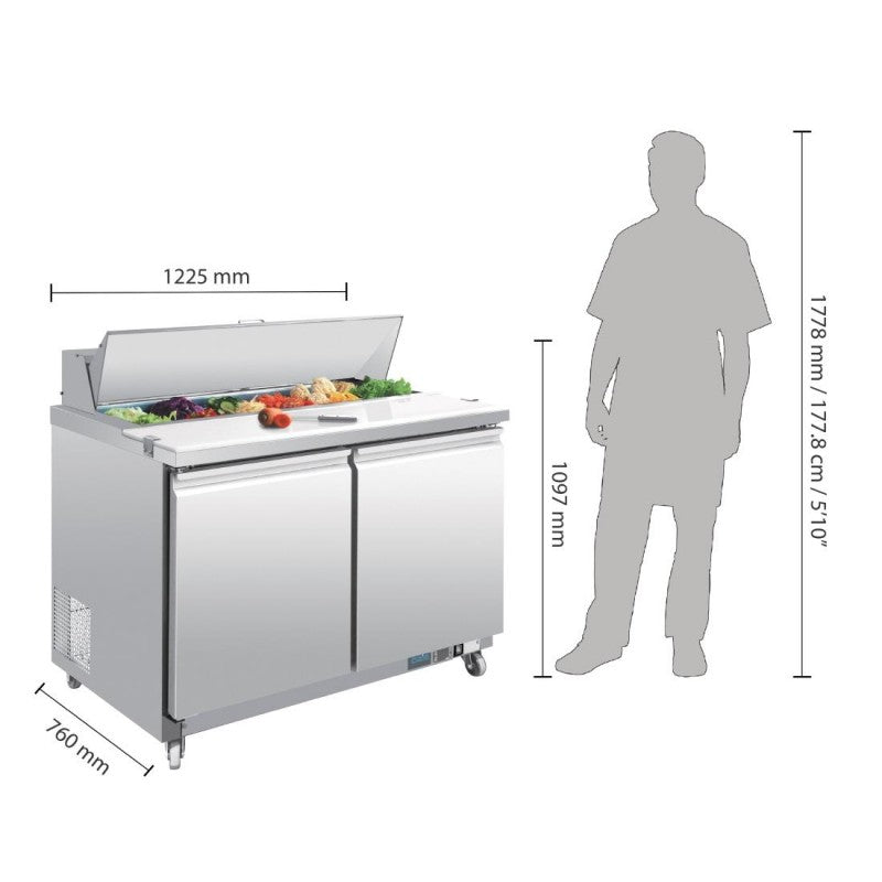 Polar GD882 2 Door Preparation Counter 405Ltr | U-Series Pizza Saladette Prep Fridge