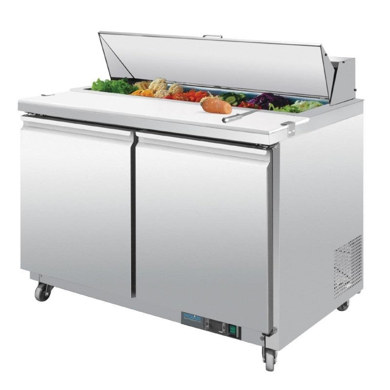 Polar GD882 2 Door Preparation Counter 405Ltr | U-Series Pizza Saladette Prep Fridge