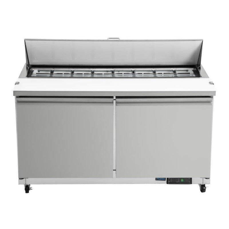 Polar GD883 2 Door Preparation Counter 527Ltr | Large U-Series Pizza Saladette Prep Fridge