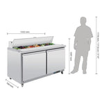 Polar GD883 2 Door Preparation Counter 527Ltr | Large U-Series Pizza Saladette Prep Fridge