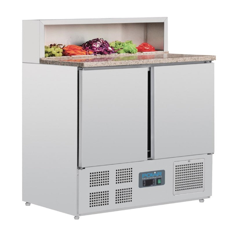 Polar G603 Refrigerated Pizza Prep Counter 288Ltr | 2 Door Marble Top Pizza Fridge