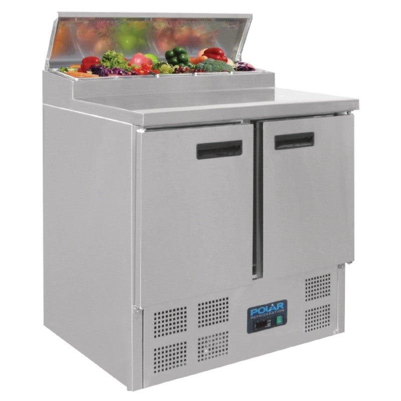Polar G604 Refrigerated Pizza and Salad Prep Counter 254Ltr | 2 Door Compact Prep Fridge