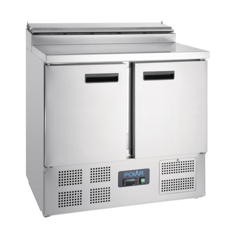 Polar G604 Refrigerated Pizza and Salad Prep Counter 254Ltr | 2 Door Compact Prep Fridge