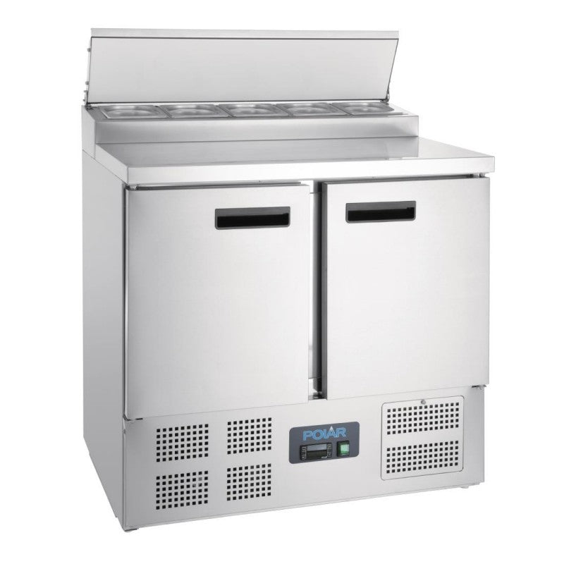 Polar G604 Refrigerated Pizza and Salad Prep Counter 254Ltr | 2 Door Compact Prep Fridge