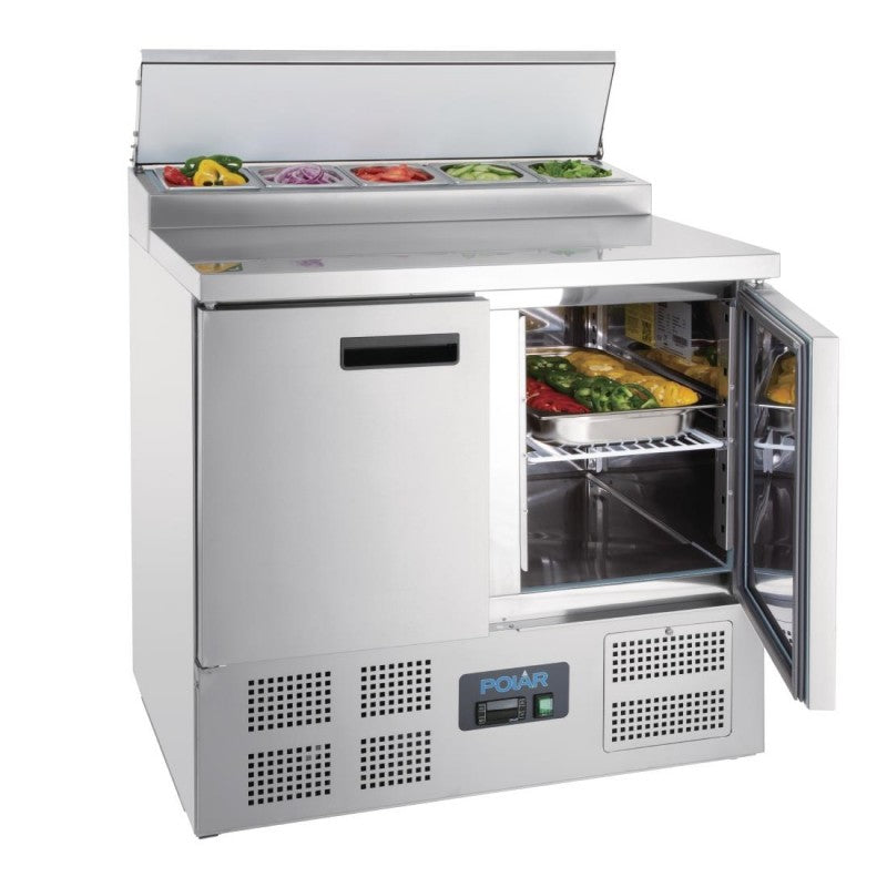 Polar G604 Refrigerated Pizza and Salad Prep Counter 254Ltr | 2 Door Compact Prep Fridge