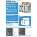 Polar G605 Refrigerated Pizza and Salad Prep Counter 390Ltr | 3 Door Pizza Fridge