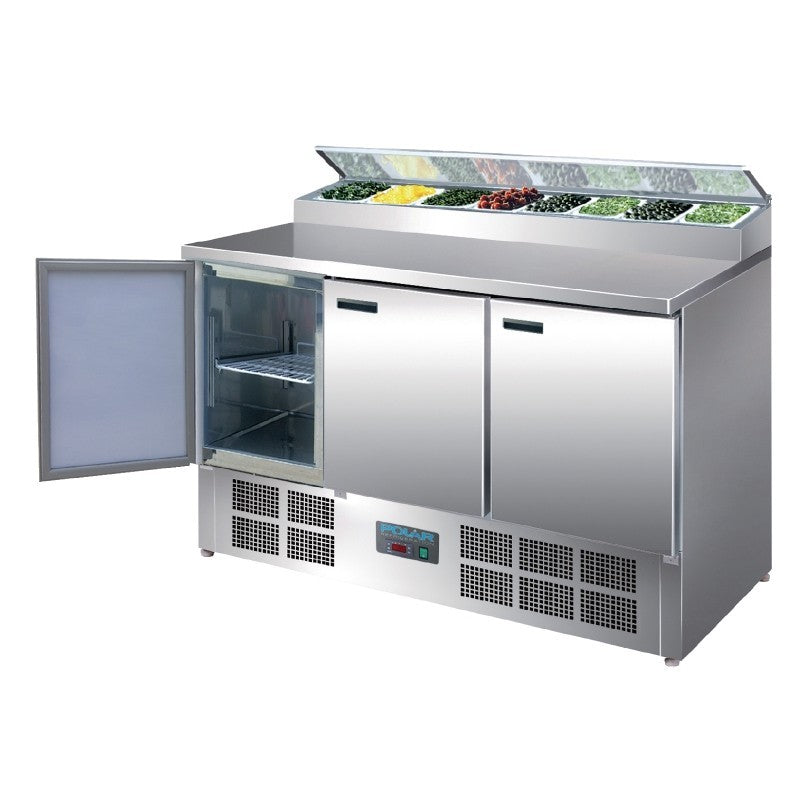 Polar G605 Refrigerated Pizza and Salad Prep Counter 390Ltr | 3 Door Pizza Fridge