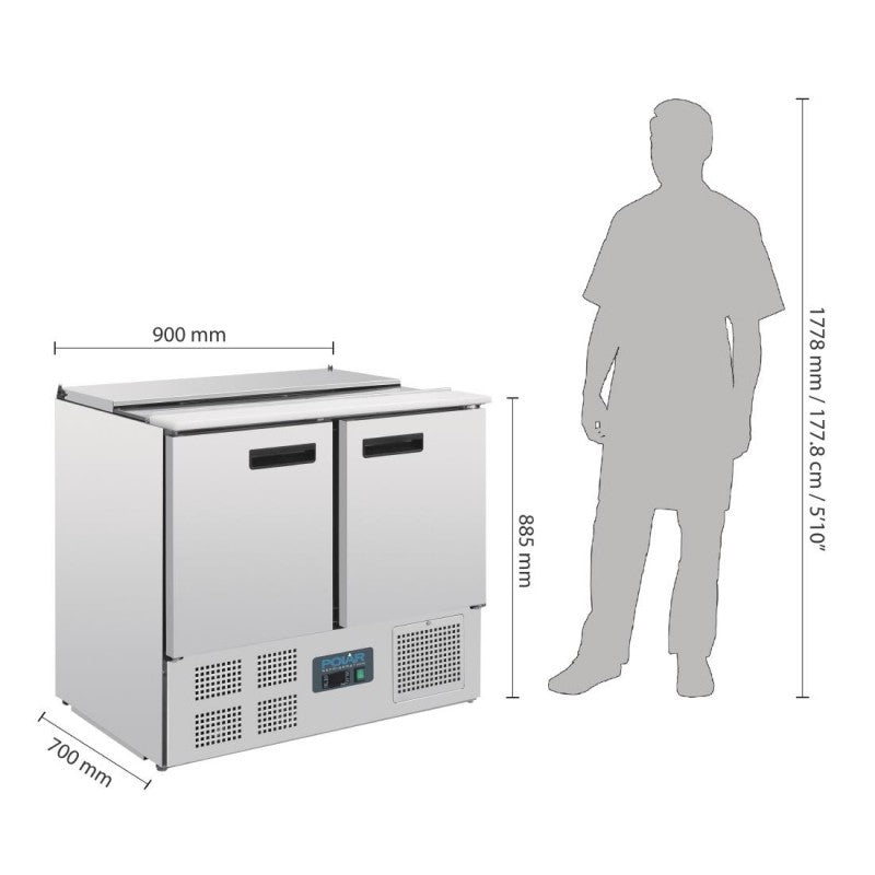 Polar G606 Refrigerated Saladette Counter 240Ltr | 2 Door Compact Prep Fridge