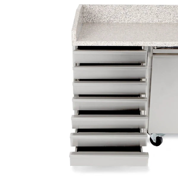 Contender Granite Top Refrigerated Pizza Prep Counter with 7 Dough Drawers