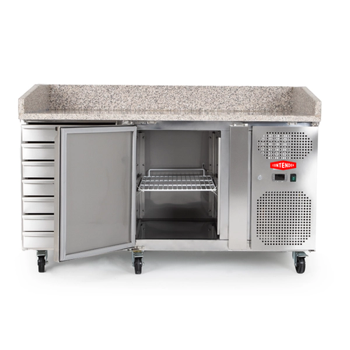 Contender Granite Top Refrigerated Pizza Prep Counter with 7 Dough Drawers