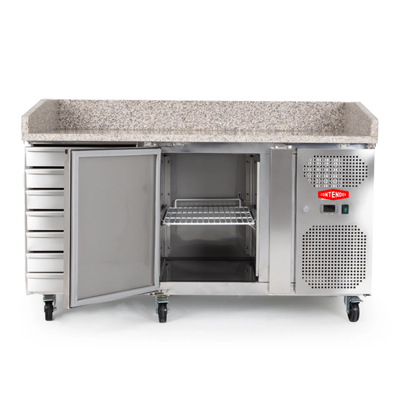 Contender Granite Top Refrigerated Pizza Prep Counter with 7 Dough Drawers