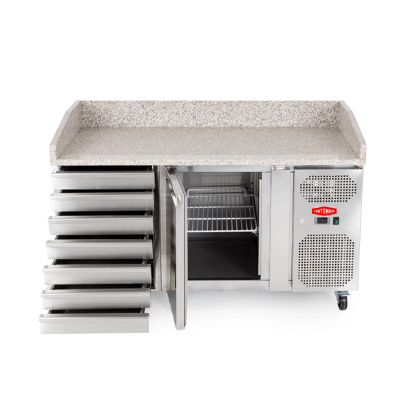 Contender Granite Top Pizza Prep Counter dough drawers detail
