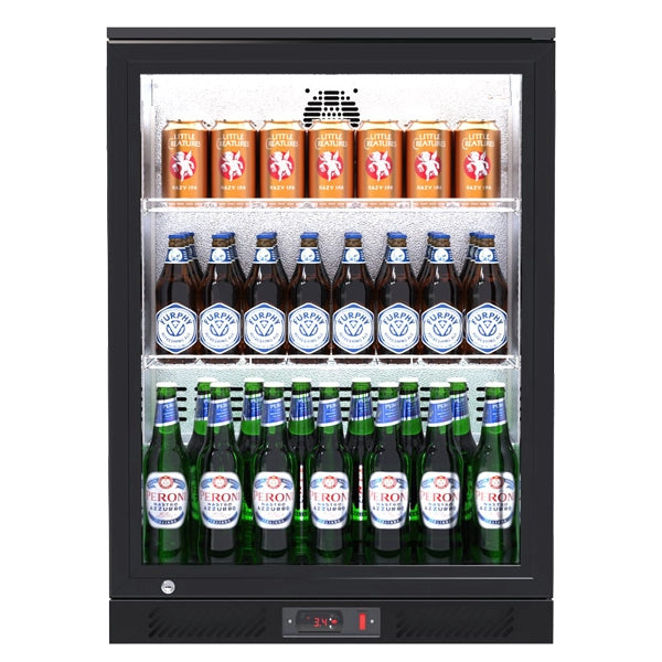 Contender RRG024 126L Single Door Bottle Cooler — Black Stainless Steel front view