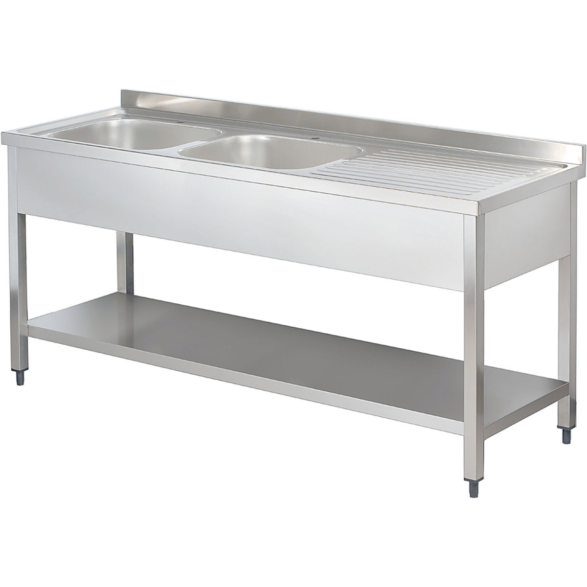Commercial Sink Stainless steel 2 bowls Left Bottom shelf Splashback 1400mm Depth 600mm - THSTR146BL2