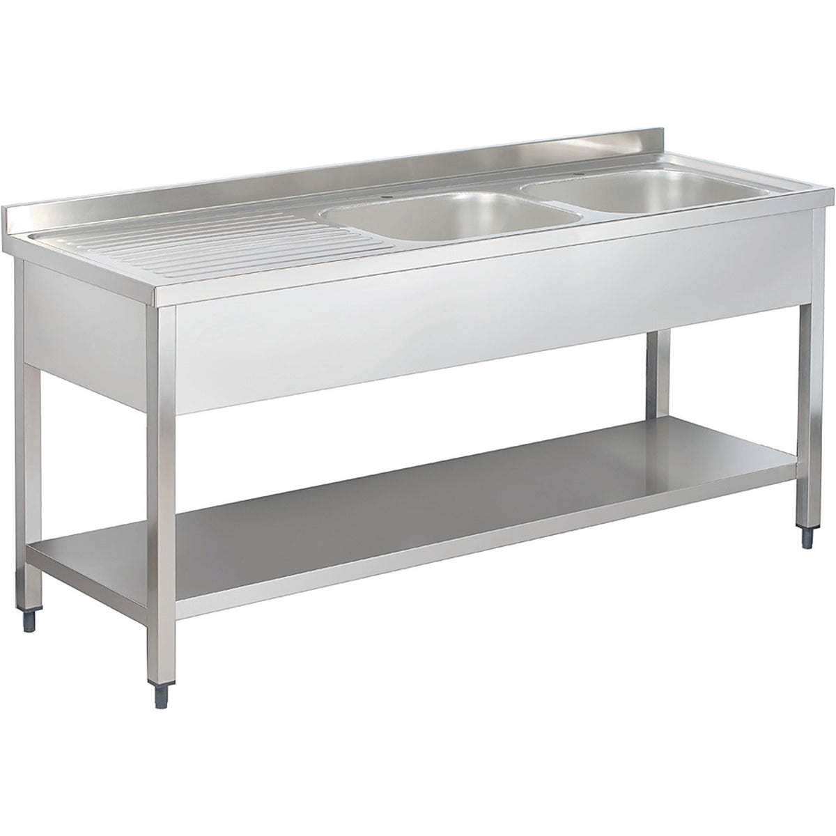 Commercial Sink Stainless steel 2 bowls Right Bottom shelf Splashback 1800mm Depth 600mm - THSTR186BR2