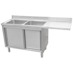 Stainless Steel Double Bowl Sink Unit with Right Drainer & Cabinet 1800×600×950mm - YLC186SBL2