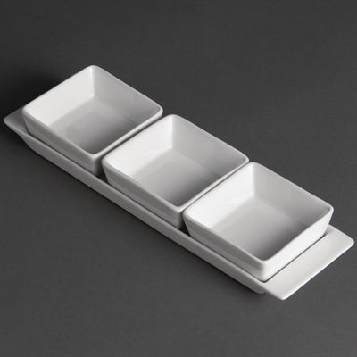 Olympia Whiteware Snack Dishes with Plates 3 Section (2 Pack) - U816