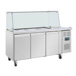 Polar U-Series GN Saladette Counter with Square Sneeze Guard 3 Door - UA018