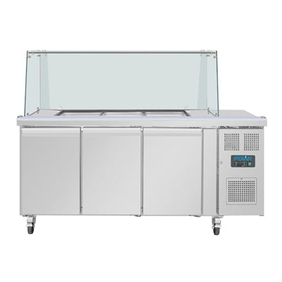 Polar U-Series GN Saladette Counter with Square Sneeze Guard 3 Door - UA018