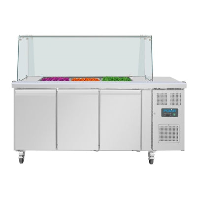 Polar U-Series GN Saladette Counter with Square Sneeze Guard 3 Door - UA018