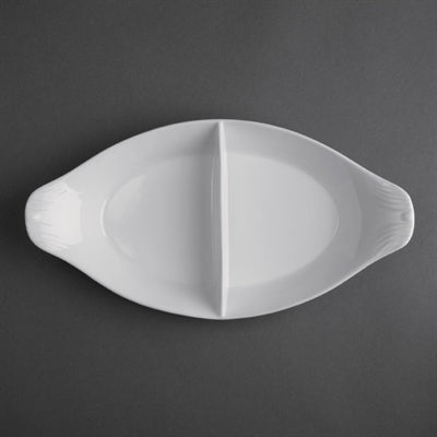 Olympia Whiteware Divided Oval Eared Dishes 295x155mm (6 Pack) - Y100