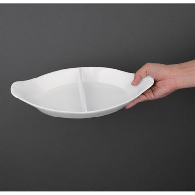 Olympia Whiteware Divided Oval Eared Dishes 295x155mm (6 Pack) - Y100
