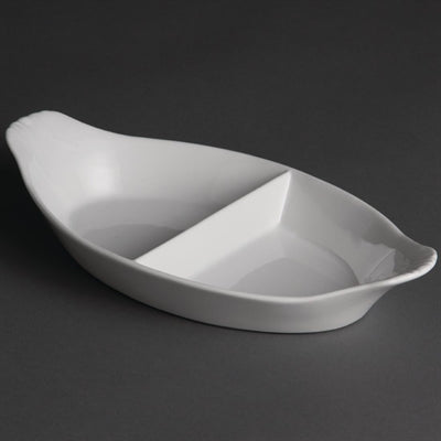 Olympia Whiteware Divided Oval Eared Dishes 295x155mm (6 Pack) - Y100